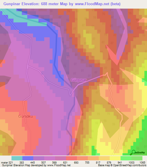 Gunpinar,Turkey Elevation Map