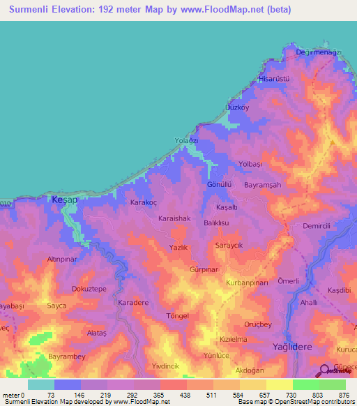 Surmenli,Turkey Elevation Map