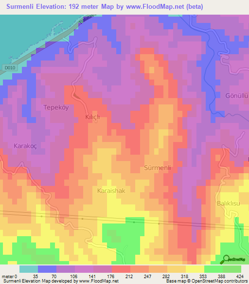 Surmenli,Turkey Elevation Map