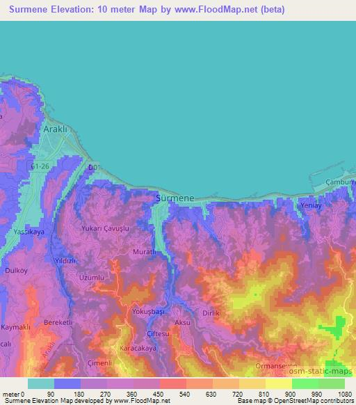 Surmene,Turkey Elevation Map