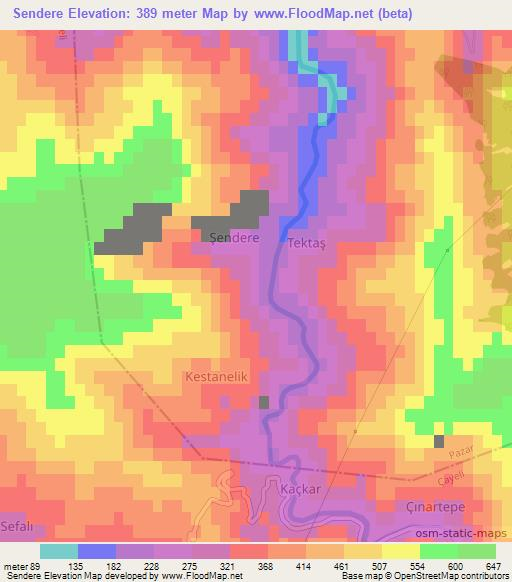 Sendere,Turkey Elevation Map