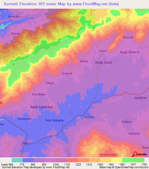 Surmeli,Turkey Elevation Map