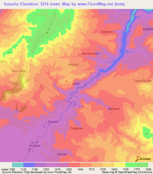 Sunurlu,Turkey Elevation Map