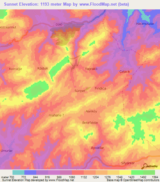 Sunnet,Turkey Elevation Map