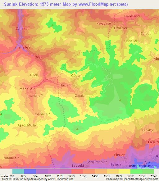 Sunluk,Turkey Elevation Map