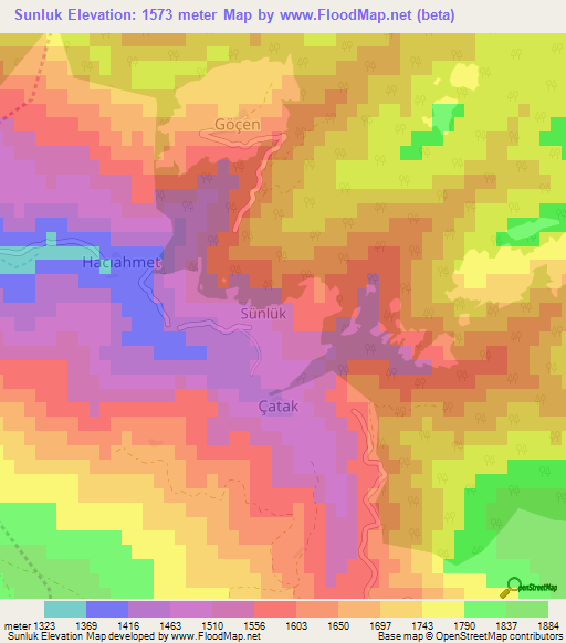 Sunluk,Turkey Elevation Map