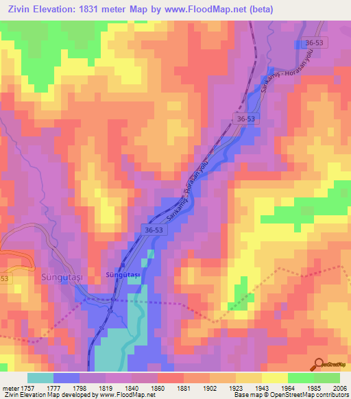 Zivin,Turkey Elevation Map