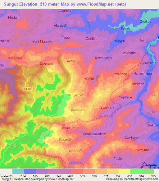 Sungut,Turkey Elevation Map