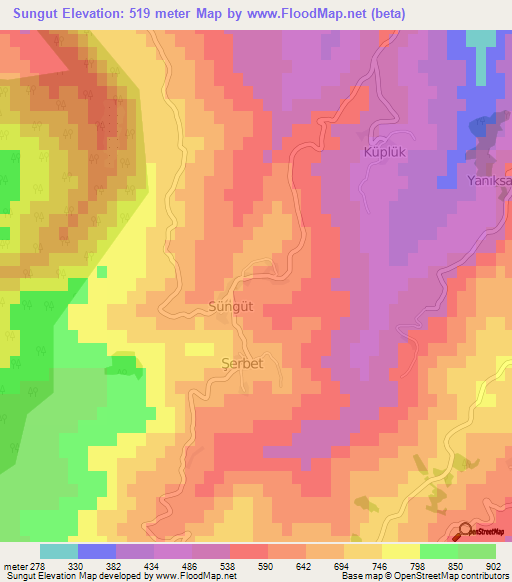 Sungut,Turkey Elevation Map