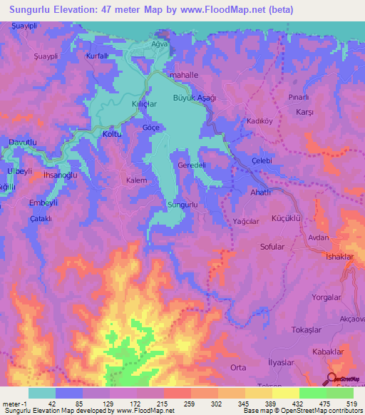 Sungurlu,Turkey Elevation Map