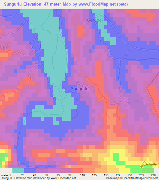 Sungurlu,Turkey Elevation Map