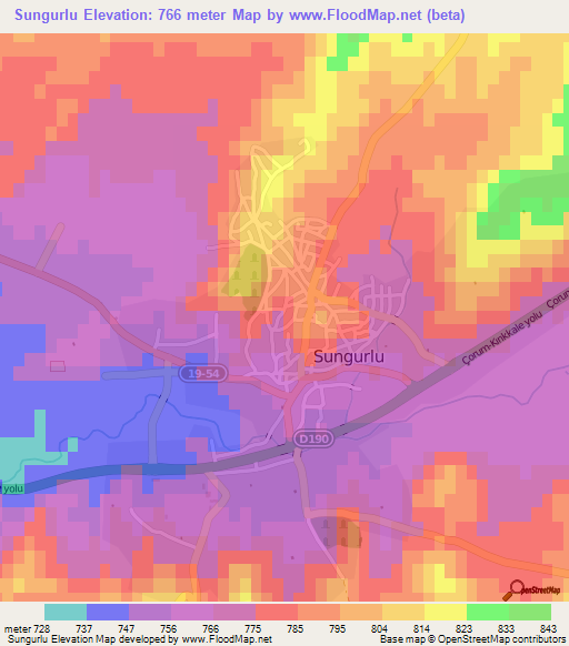 Sungurlu,Turkey Elevation Map