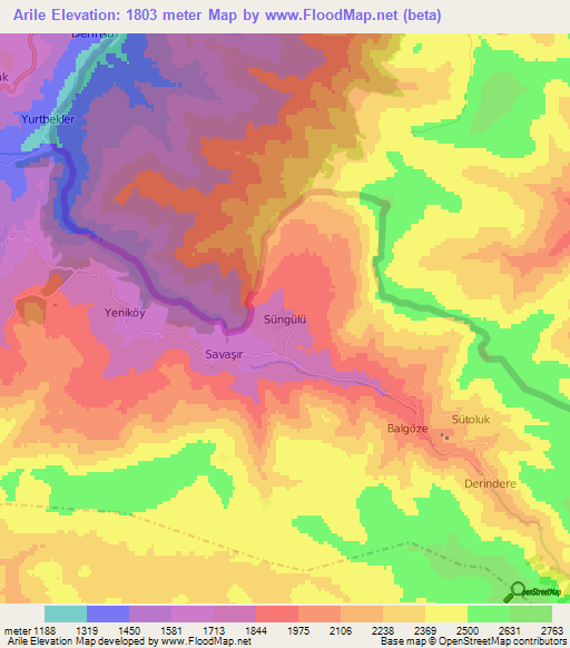 Arile,Turkey Elevation Map