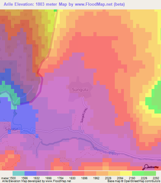 Arile,Turkey Elevation Map