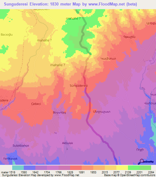 Sunguderesi,Turkey Elevation Map