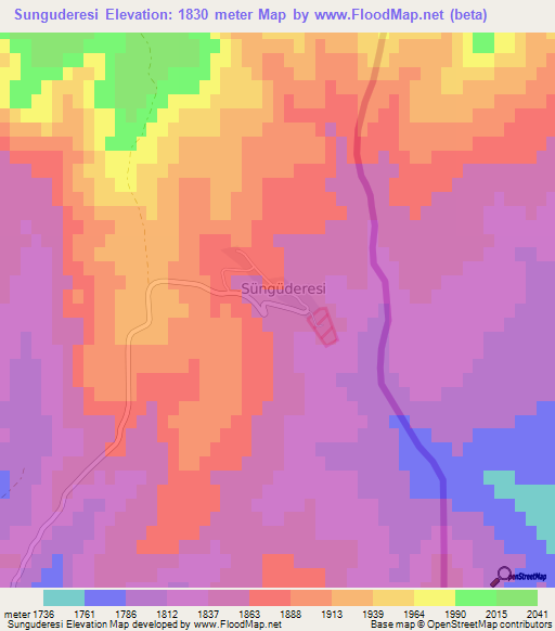 Sunguderesi,Turkey Elevation Map