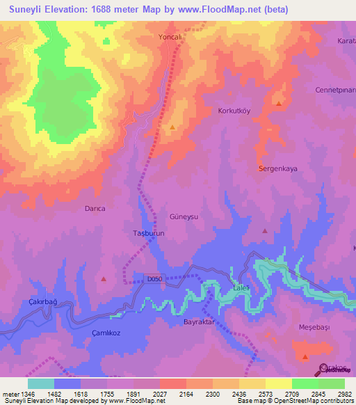 Suneyli,Turkey Elevation Map