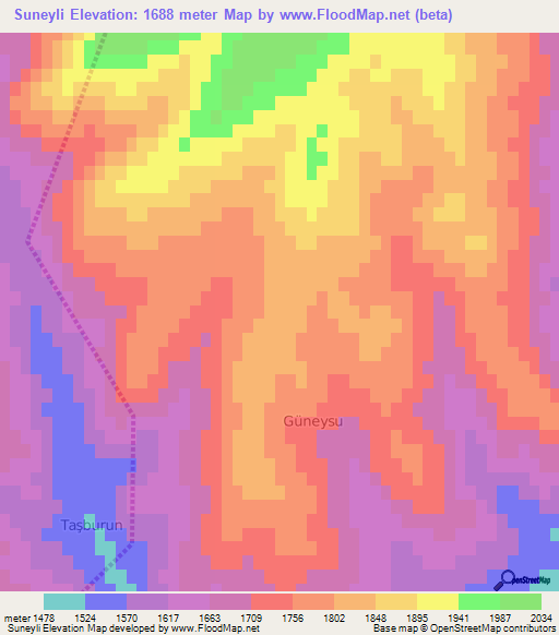 Suneyli,Turkey Elevation Map