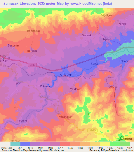 Sumucak,Turkey Elevation Map