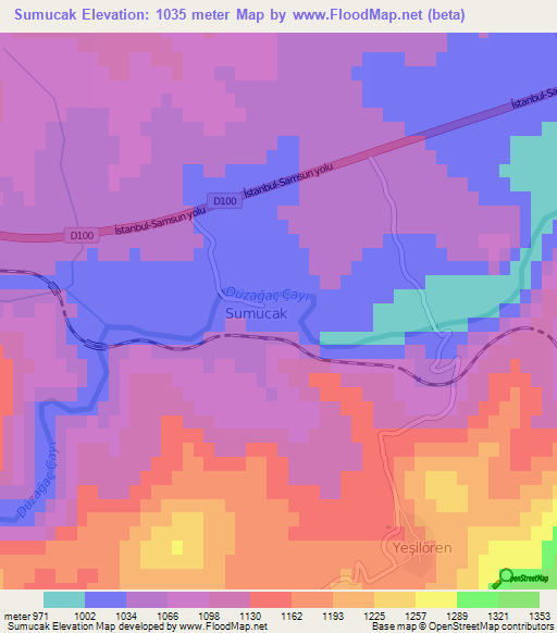 Sumucak,Turkey Elevation Map