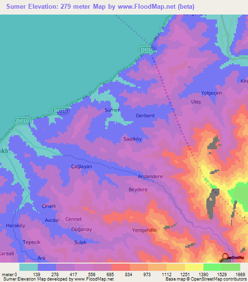 Sumer,Turkey Elevation Map