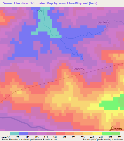 Sumer,Turkey Elevation Map