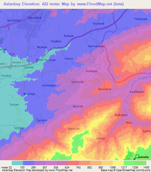 Aslanbey,Turkey Elevation Map