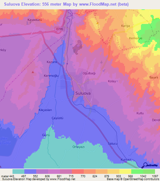 Suluova,Turkey Elevation Map