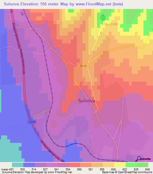 Suluova,Turkey Elevation Map