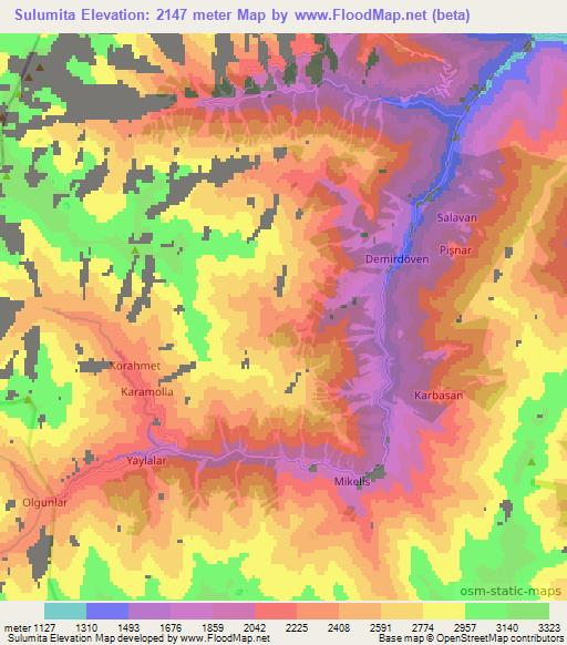 Sulumita,Turkey Elevation Map