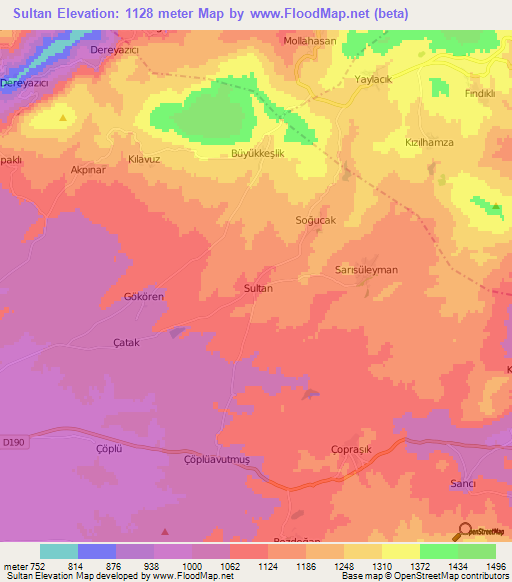 Sultan,Turkey Elevation Map