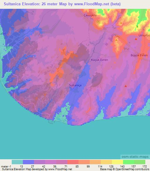 Sultanica,Turkey Elevation Map