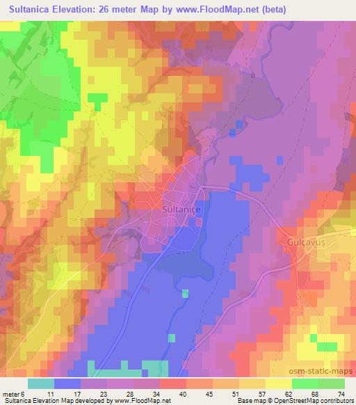 Sultanica,Turkey Elevation Map