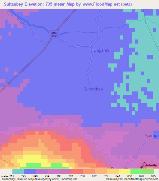 Sultanbey,Turkey Elevation Map