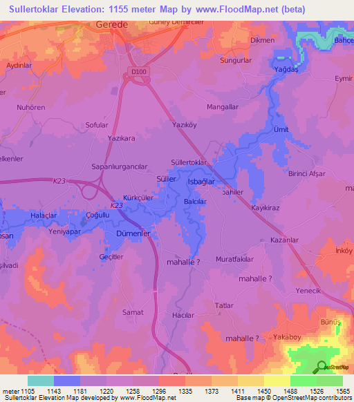 Sullertoklar,Turkey Elevation Map