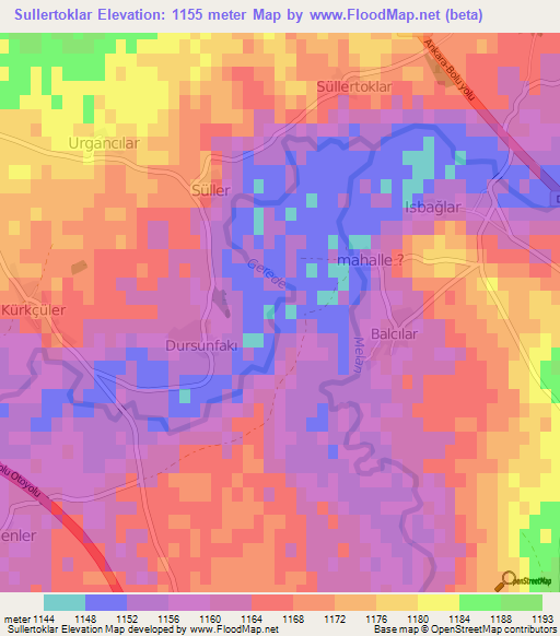 Sullertoklar,Turkey Elevation Map