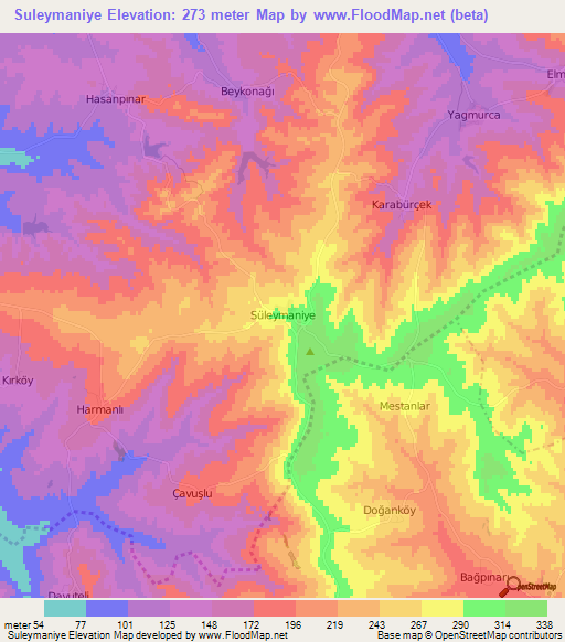 Suleymaniye,Turkey Elevation Map