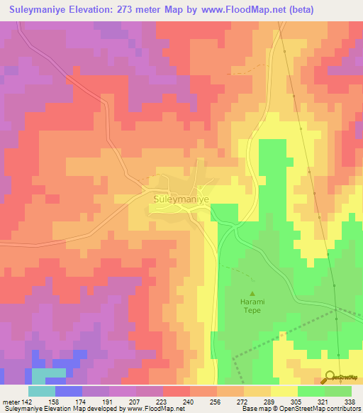 Suleymaniye,Turkey Elevation Map