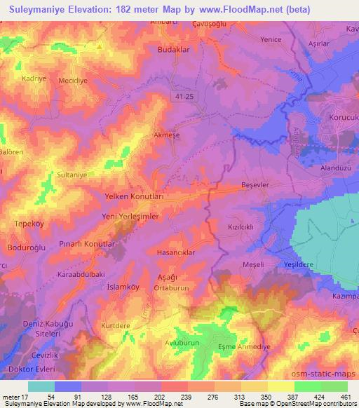 Suleymaniye,Turkey Elevation Map