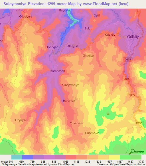 Suleymaniye,Turkey Elevation Map