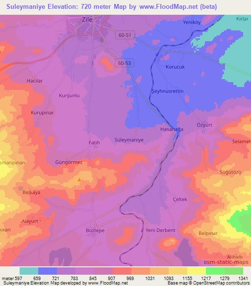 Suleymaniye,Turkey Elevation Map