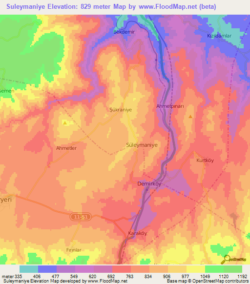 Suleymaniye,Turkey Elevation Map