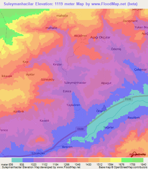 Suleymanhacilar,Turkey Elevation Map