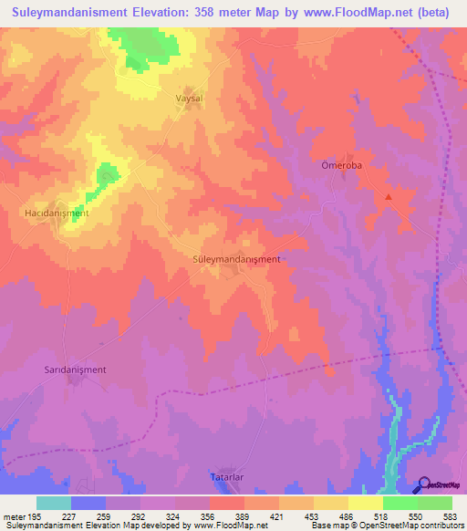 Suleymandanisment,Turkey Elevation Map