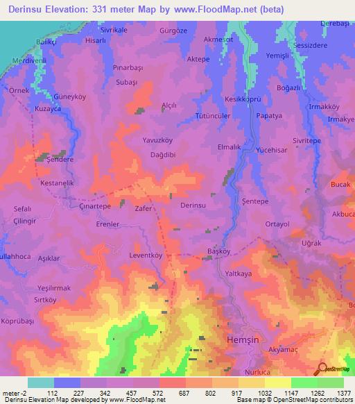 Derinsu,Turkey Elevation Map