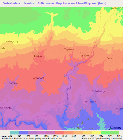 Sulakbahce,Turkey Elevation Map