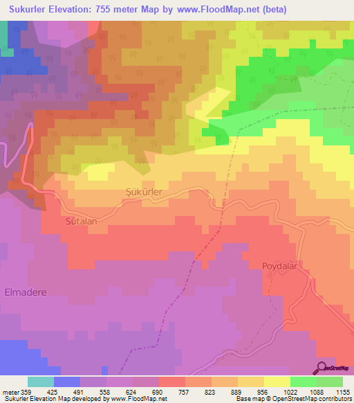 Sukurler,Turkey Elevation Map