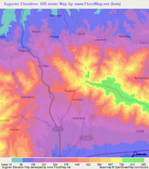 Sugoren,Turkey Elevation Map