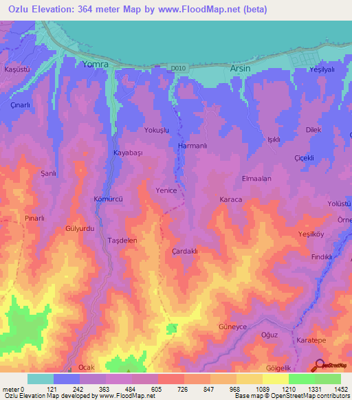 Ozlu,Turkey Elevation Map