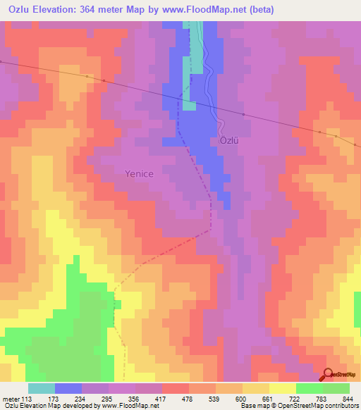 Ozlu,Turkey Elevation Map